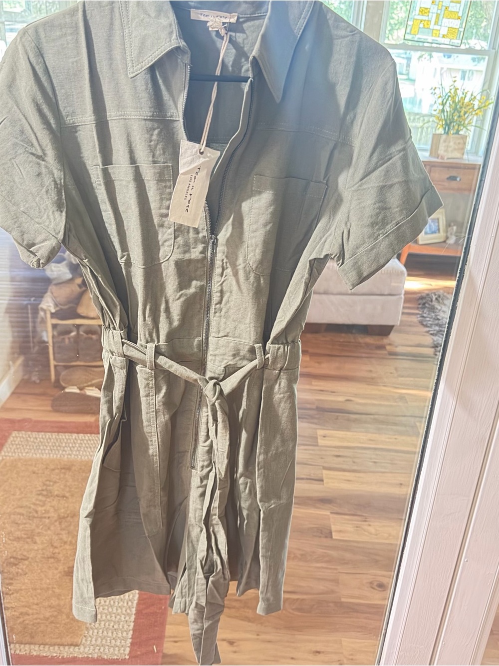 Med Olive Text n Rose  Romper